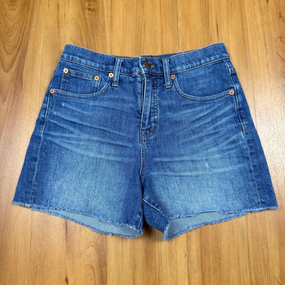 Madewell High-Rise Denim Shorts Medium Wash Raw Hem F7019 Size 26